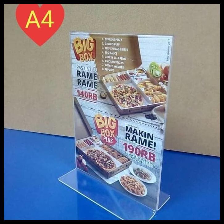 

ACRYLIC TENTCARD/NOMOR MEJA ARYLIC/PAPAN NAMA /TEMPAT BROSUR UK A4