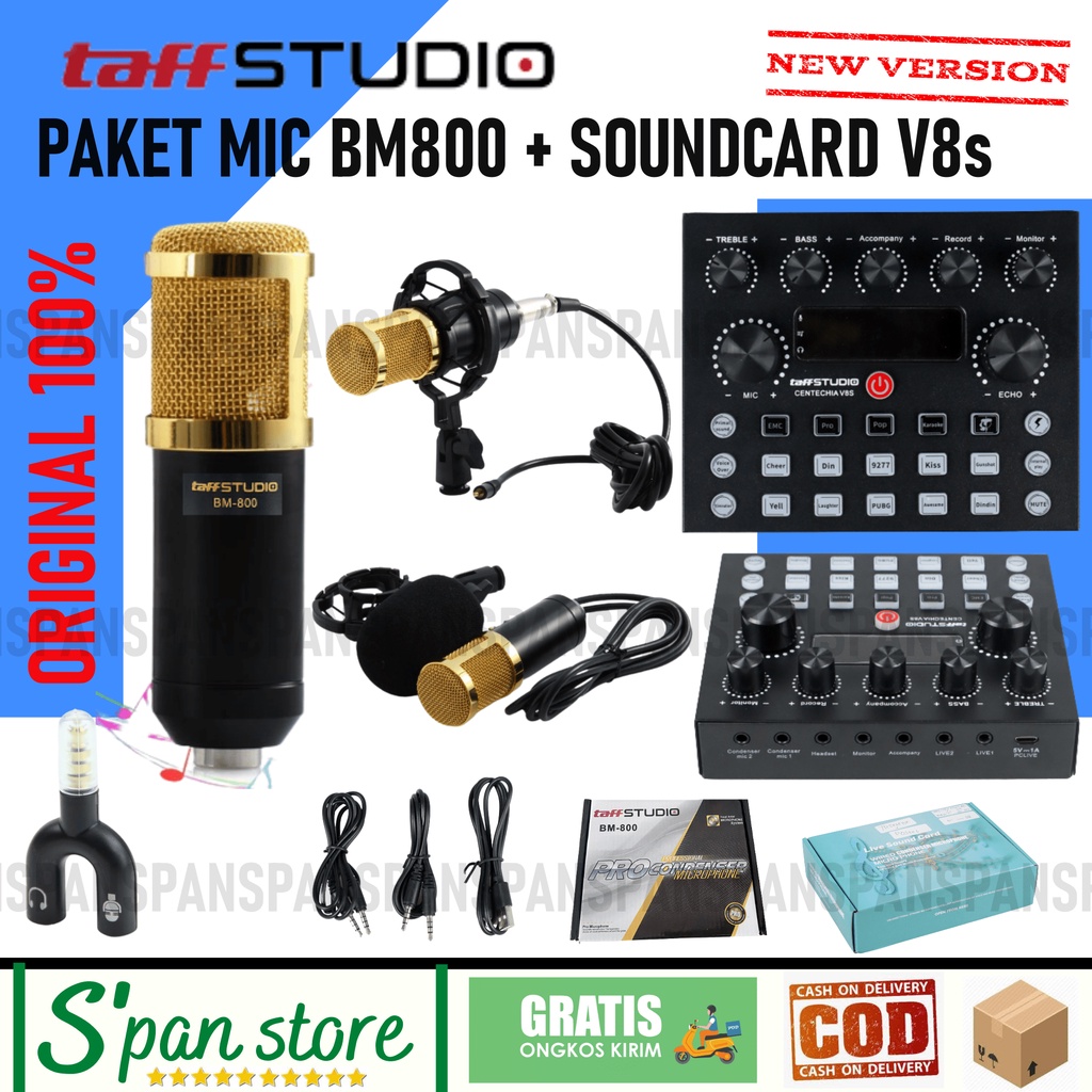 Paket Bm800 Bm8000 LGT 240 Soundcard V8s Original Taffstudio Termurah