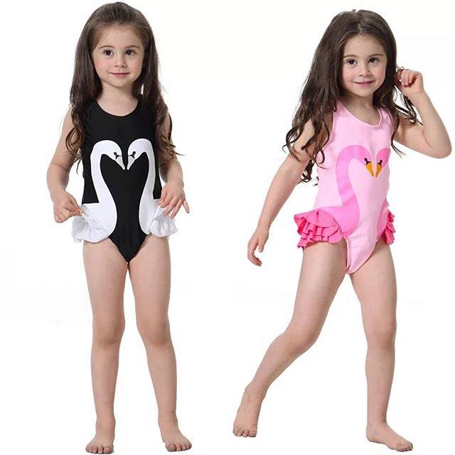 GA2436/37 SWAN SWIMSUIT BLACK/ PINK + topi / baju renang anak perempuan import lucu bagus murah