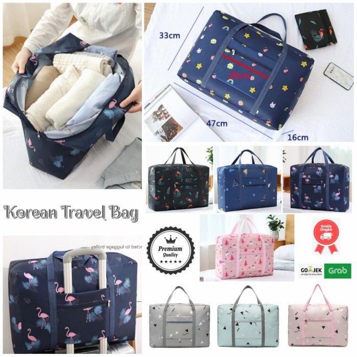 Tas Duffel Organizer Foldable Travel Bag / Hand Carry Bag / Tas Travel Lipat - Pink Geometri (U1Y2) 