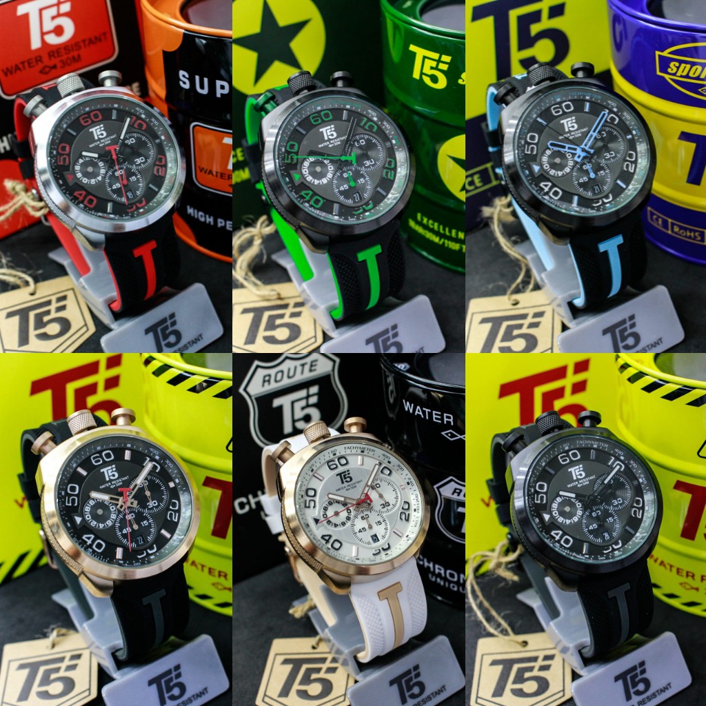 PENGIRIMAN INSTANT - Jam Tangan PRIA rubber T5 H 3619 water resist crono aktif original