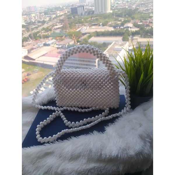 Myra Sling bag (khusus WHITE) Sling Bag Beads/pearl bag/tas manik manik/ tas mutiara/ Handmade