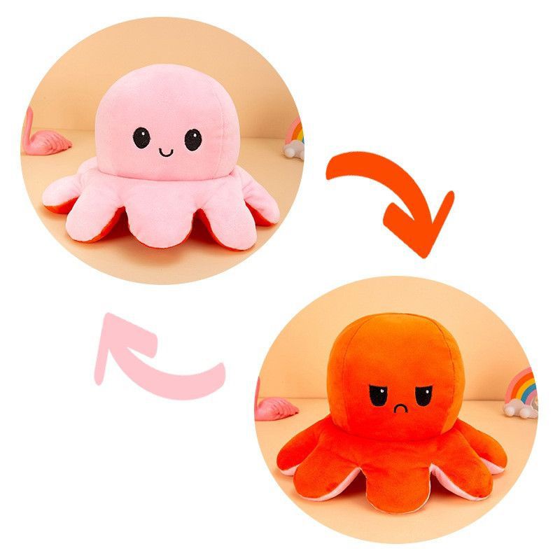 【Ready Stock】50cm Double-Sided Flip Reversible Octopus Plush Toy Marine Life Stuffed Animals Doll Kids Gift