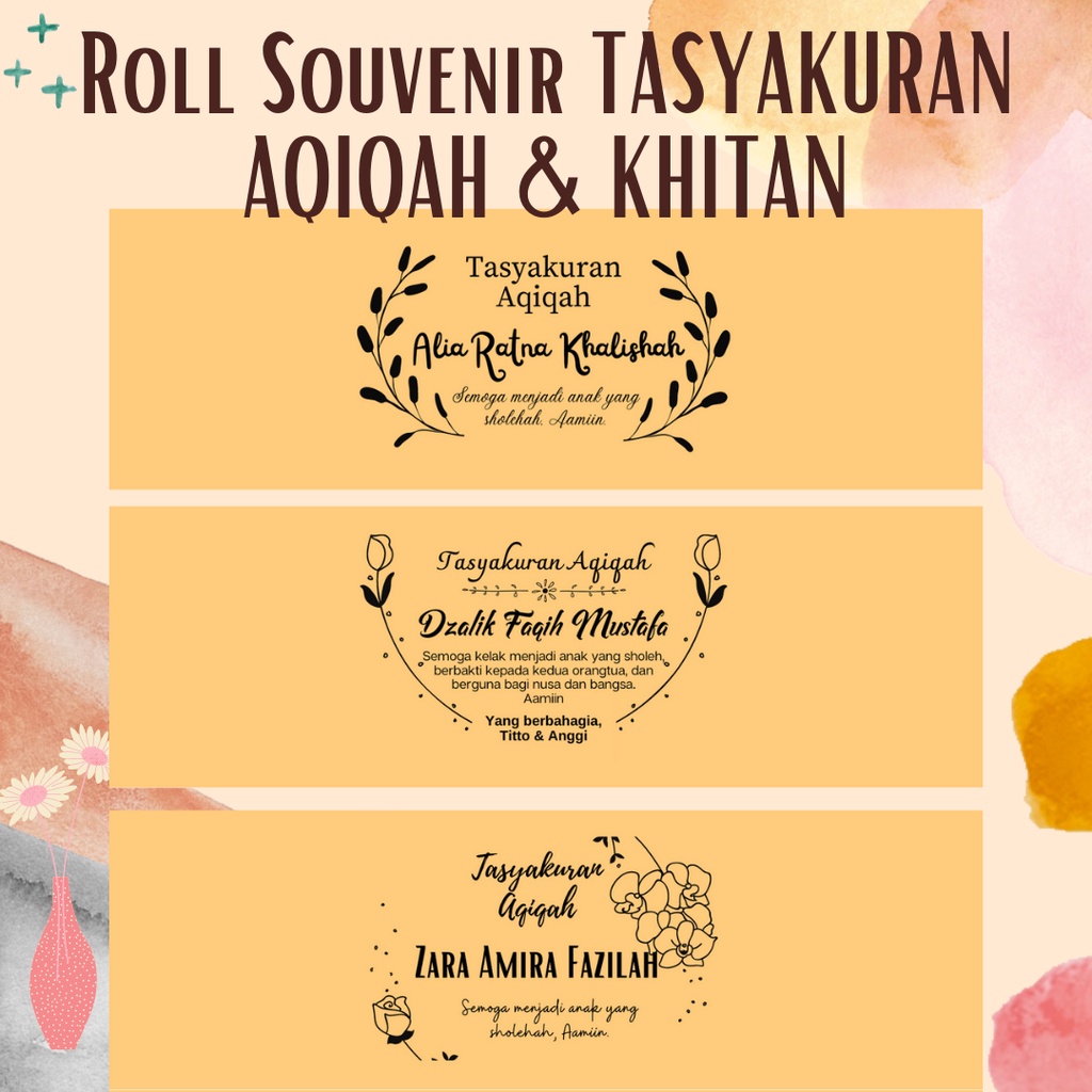 Roll souvenir tasyakuran aqiqah & khitan anak, cetak roll souvenir kertas coklat, label souvenir aqi
