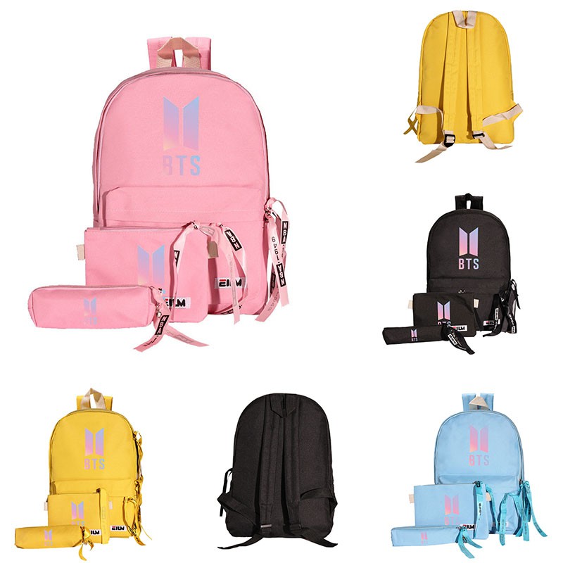  BTS  bt21 3Pcs Tas  Ransel Selempang  Pouch Bahan Kanvas 