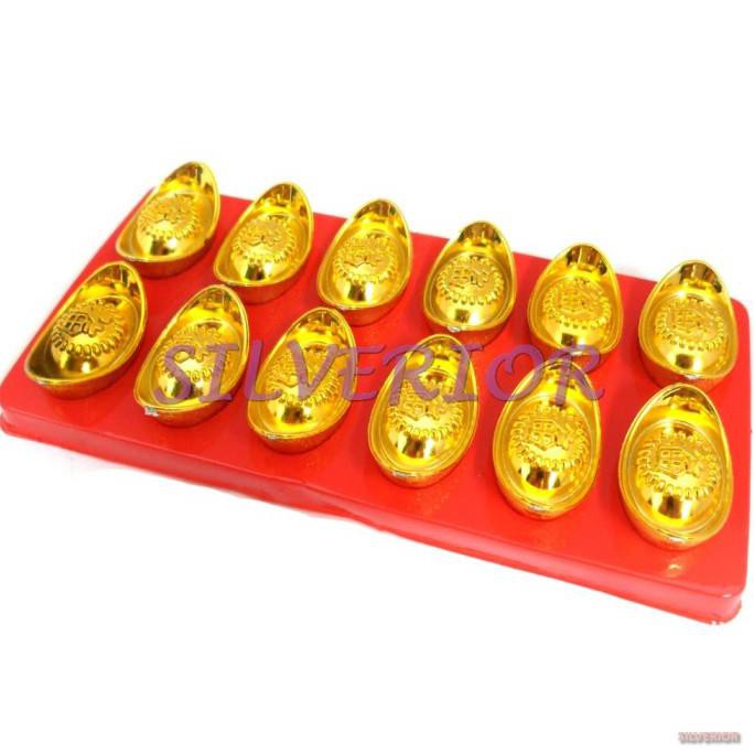 TERLARIS 12 YUANBAO UANG EMAS SUVENIR CINA CHINA KUNO HIASAN PAJANGAN IMLEK 4CM