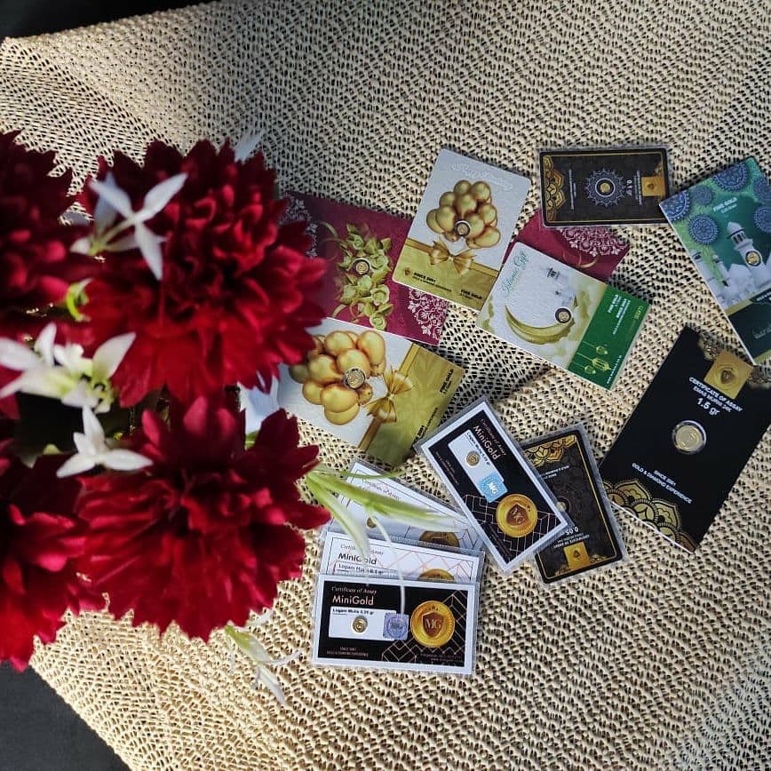 MINI GOLD 0.025 0.05 0.1 0.25 0.5 GRAM LOGAM MULIA MINIGOLD GIFT 24 KARAT BISA DITUKAR LOGAM MULIA ANTAM