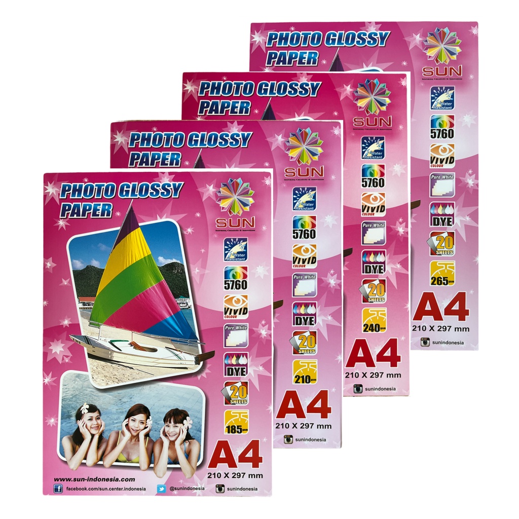 Kertas Foto A4 Sun Glossy Photo Paper A4 (120 185 210 240 265 gsm)