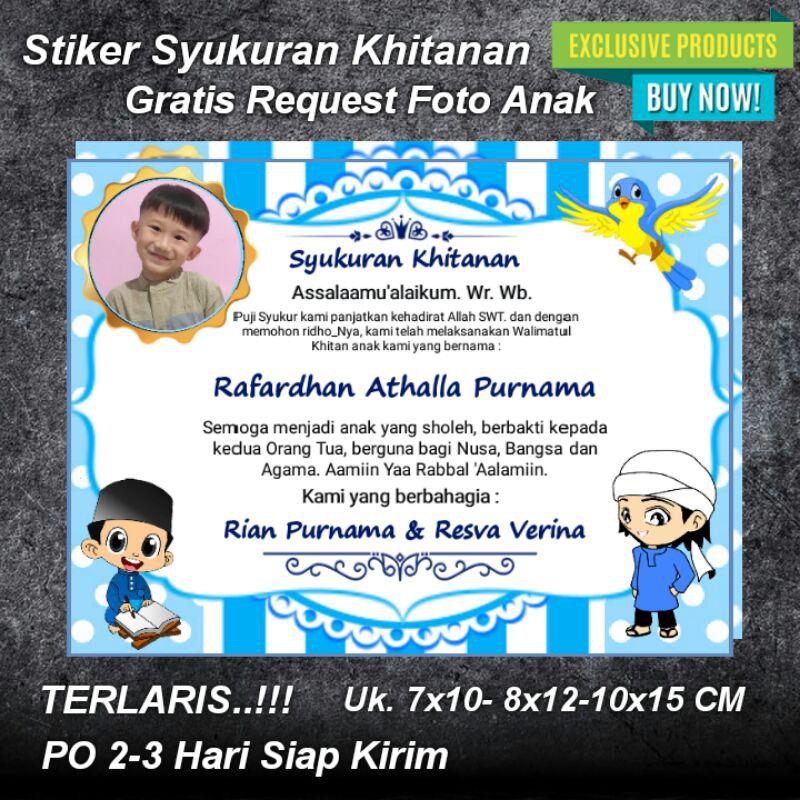 Stiker Syukuran Khitanan Free Request Foto Anak Shopee Indonesia