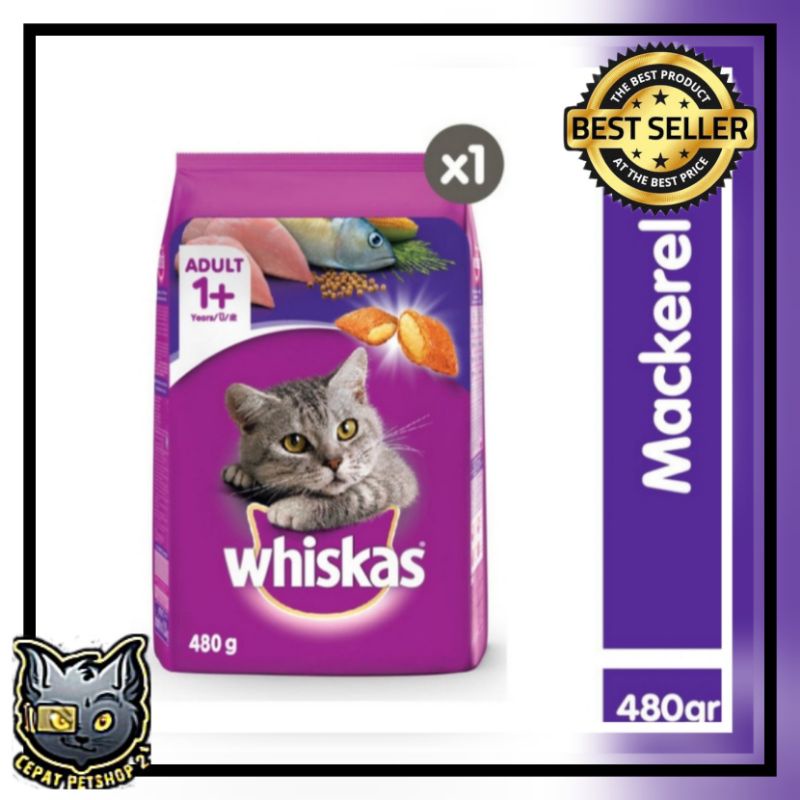 whiskas adult mackerel 480gram freshpack / makanan kucing whiskas mackerel dewasa