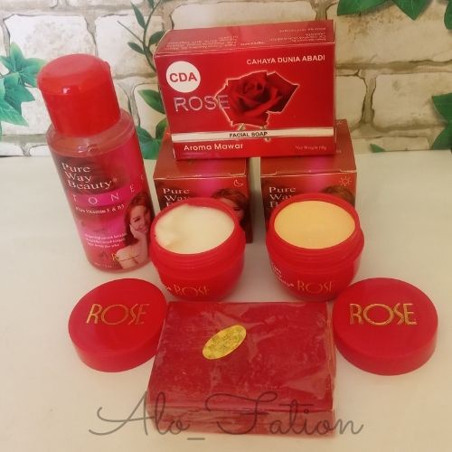 CREAM ROSE PURE WAY BEAUTY / PAKET SABUN ROSE TONER ROSE CREAM ROSE