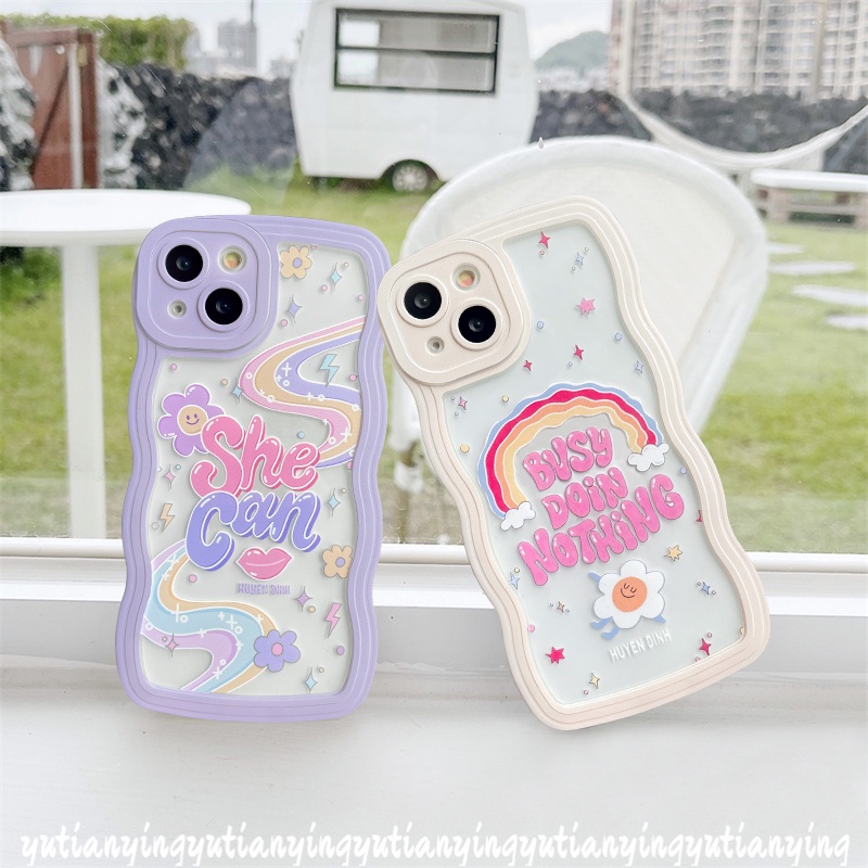 Casing TPU IPhone 11 14 + 7 8 6 6s + XR 12 13 11 Pro Max X XS Max SE 2020 14 Pro Max Motif Huruf Warna Pelangi