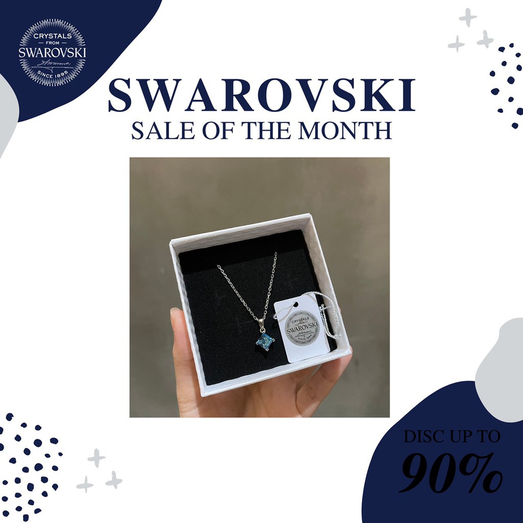 SWAROVSKI Classic Square Necklace BLUE Kalung ORIGINAL 100%