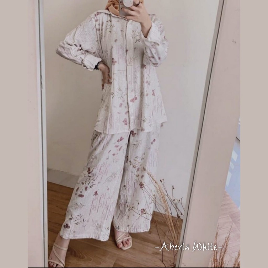 One set Rayon Viscose Busui Ld 100 - 110 Motif Kekinian-ABERIA WHITESETLD100