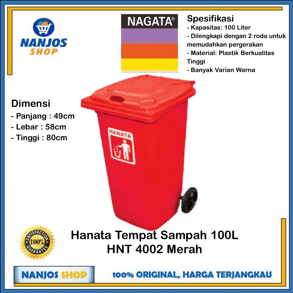 Hanata Tong Tempat Sampah Dustbin Roda Gerobak Hnt4002 100 Liter Merah