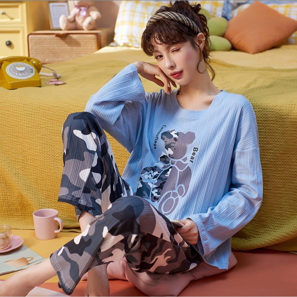 HS COD Piyama PP Kaos Premium Import Wanita / Stelan Baju Tidur Wanita Murah/ Baju tidur lengan panjang-08