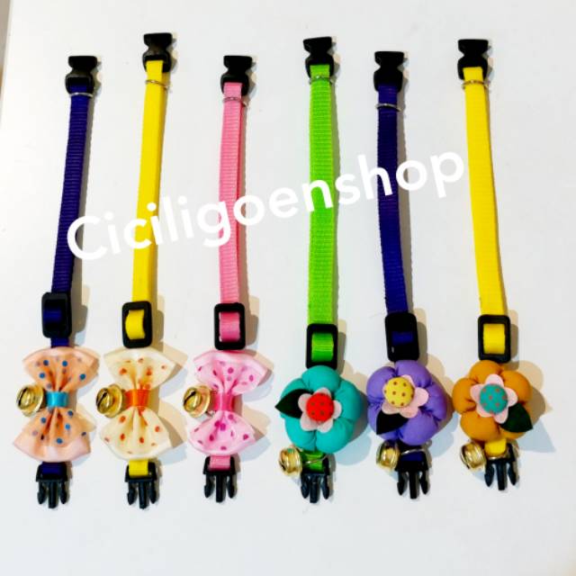 Collar kalung nylon pita n bunga lonceng kupu anjing kucing kelinci musang