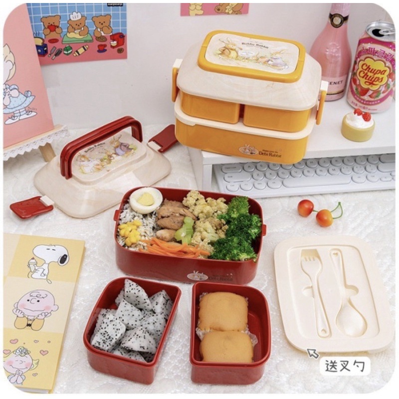 Kotak Makan / Kotak Bekal / Lunch Box Set 2 Susun Free Sendok Garpu - Luch Box 2 Susun -