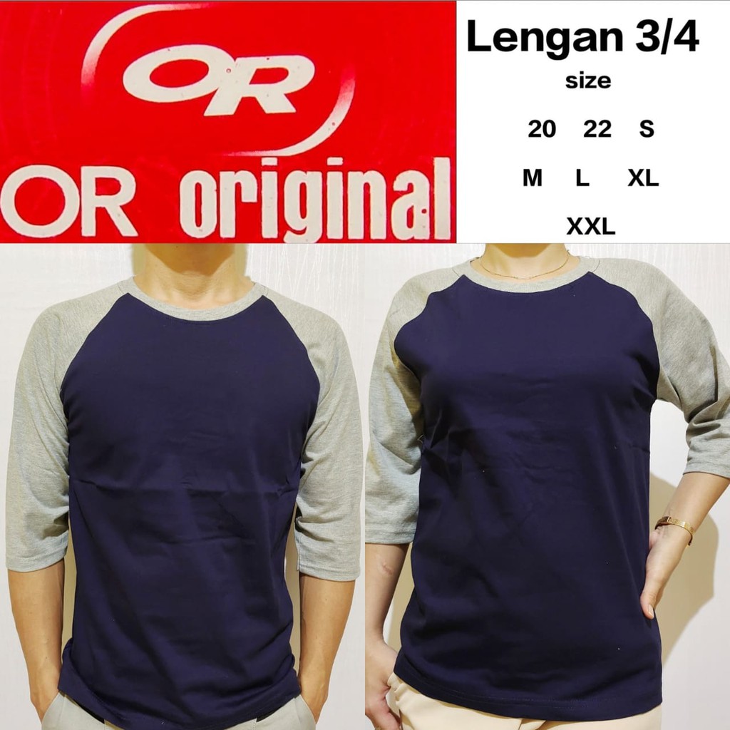 Kaos Polos Reglan Navy/Biru Dongker Lengan Abu Misty 3/4 20 22 S M L XL XXL