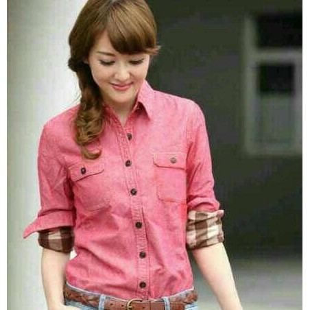 FASHION WANITA  KEMEJA PINK / KEMEJA WANITA PINK KOTAK {PRODUK TERBARU}