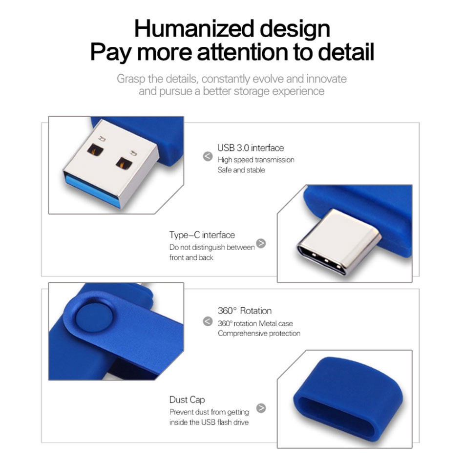 Rotatable smart Type C OTG 3.0 usb flash drive 128G 64G 32G 16G pen drive Thumb drives memory stick android otg usb key