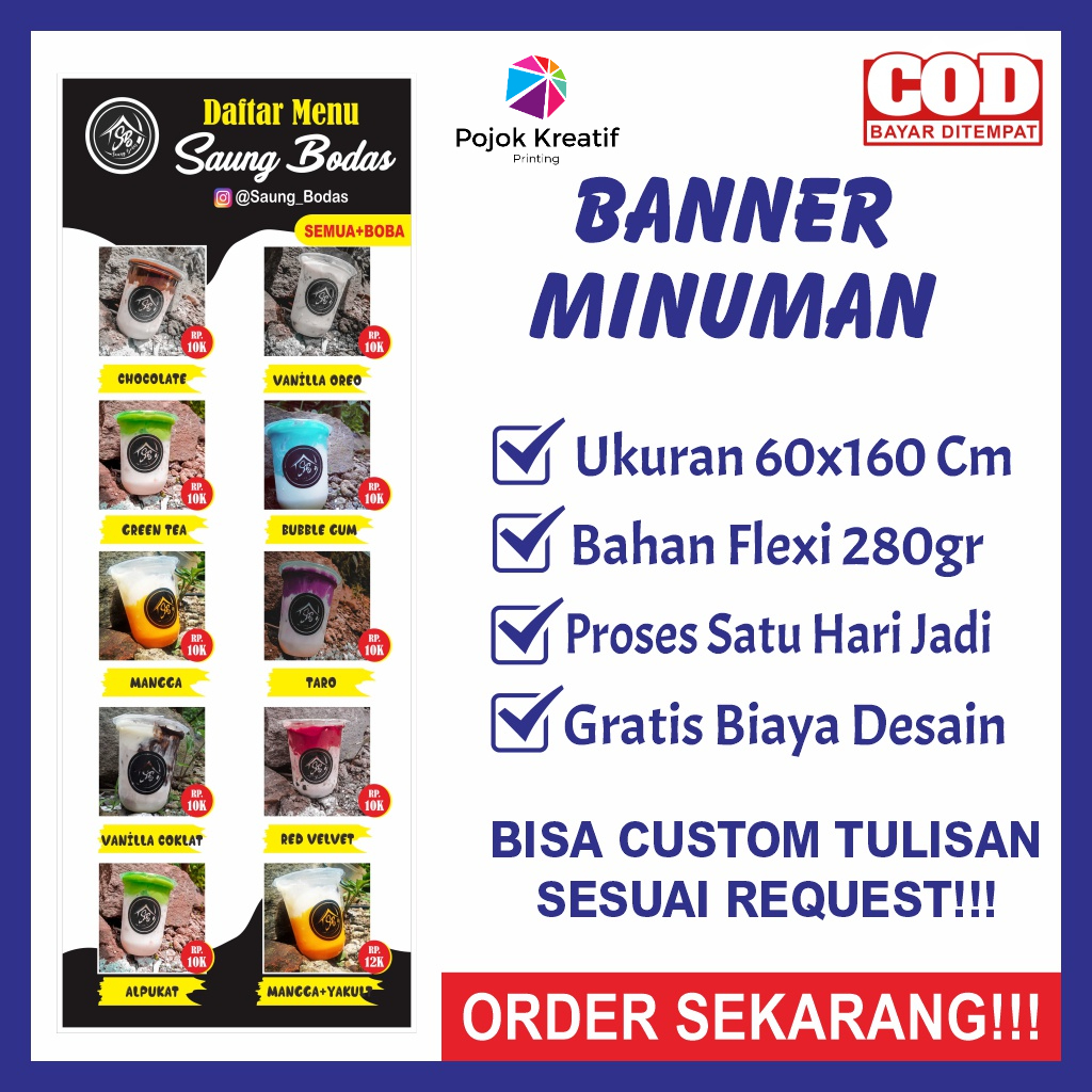 Banner Bener Baner Spanduk Sepanduk Backdrop Plang Promosi Usaha Jual Jualan List Daftar Menu Minum 