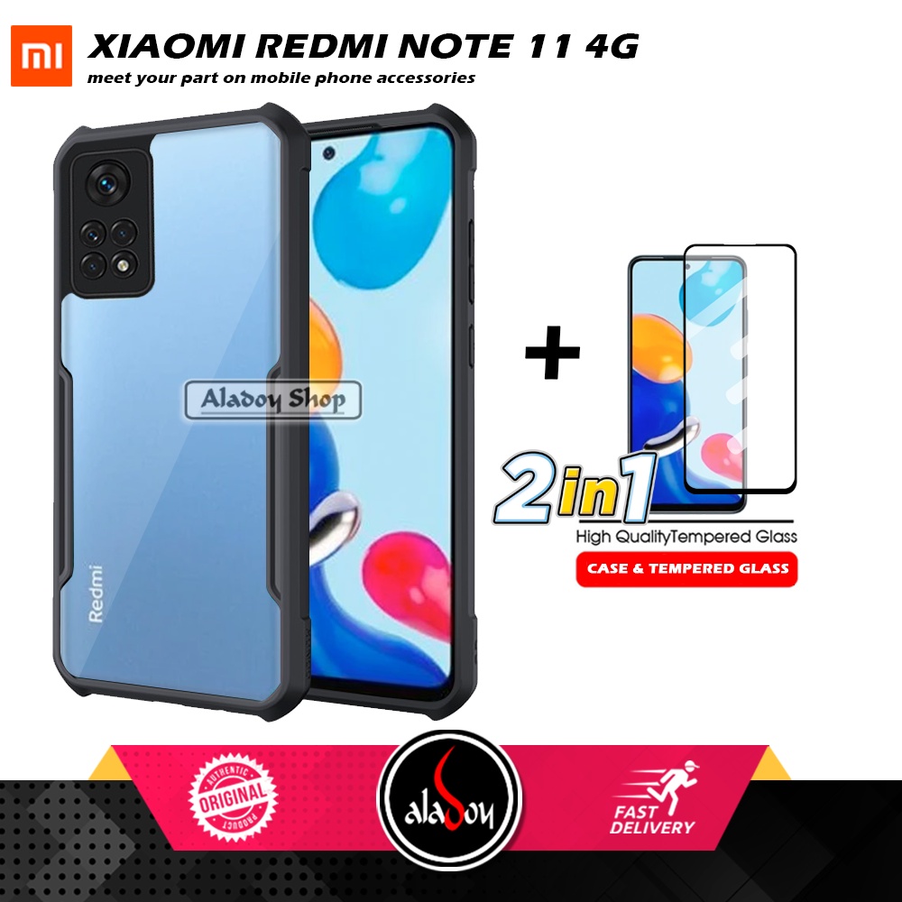 Case Xiaomi Redmi Note 11 2022 Casing Transparent + Tempered Glass Full Layar