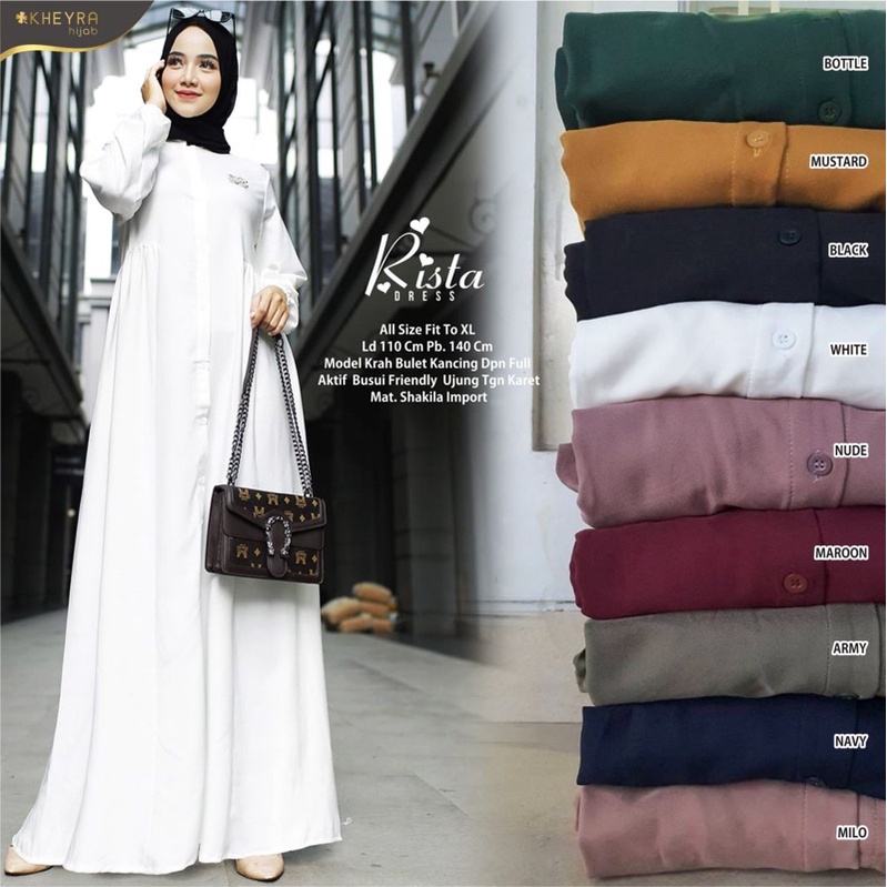 Rista dress ori alila solo bahan shakila import premium maxy polos busui ld 110