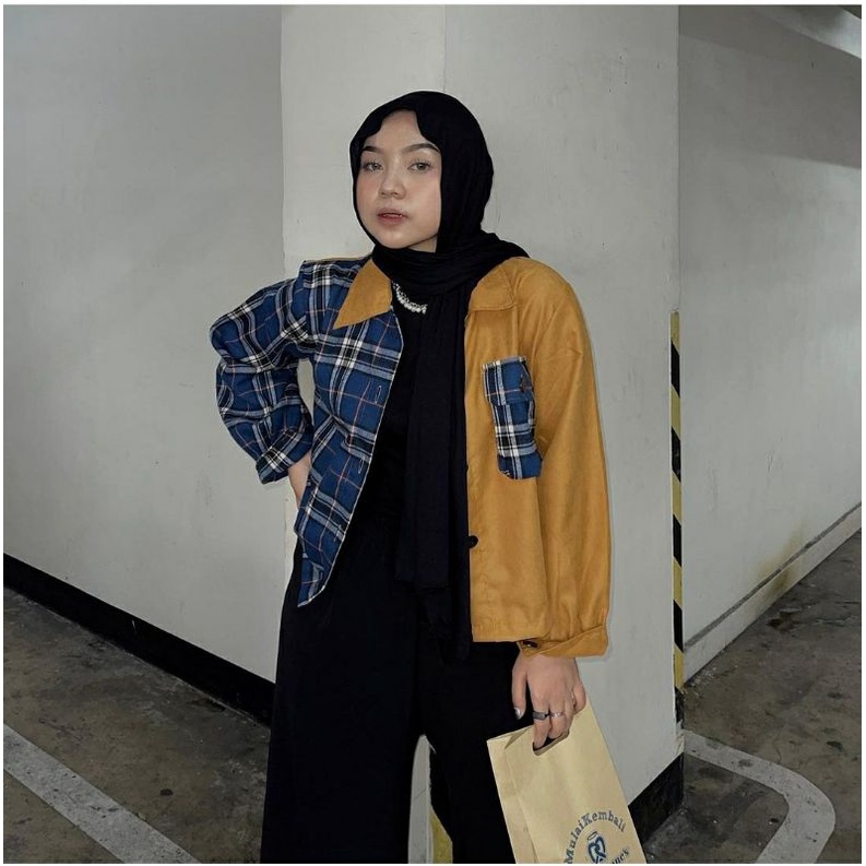 Kemeja Two Tone Crop Corduroy Ballon by PINKHIJAB_BOUTIQUE KEMEJA WANITA-1