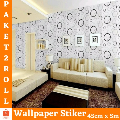 TERLARIS PAKET Wallpaper Stiker Dinding 2ROLL  (  BUY 1 GET 1 ) Stiker Dinding Motif Dan Karakter Premium Quality MOTIF POLKADOT 3D WHITE GH006