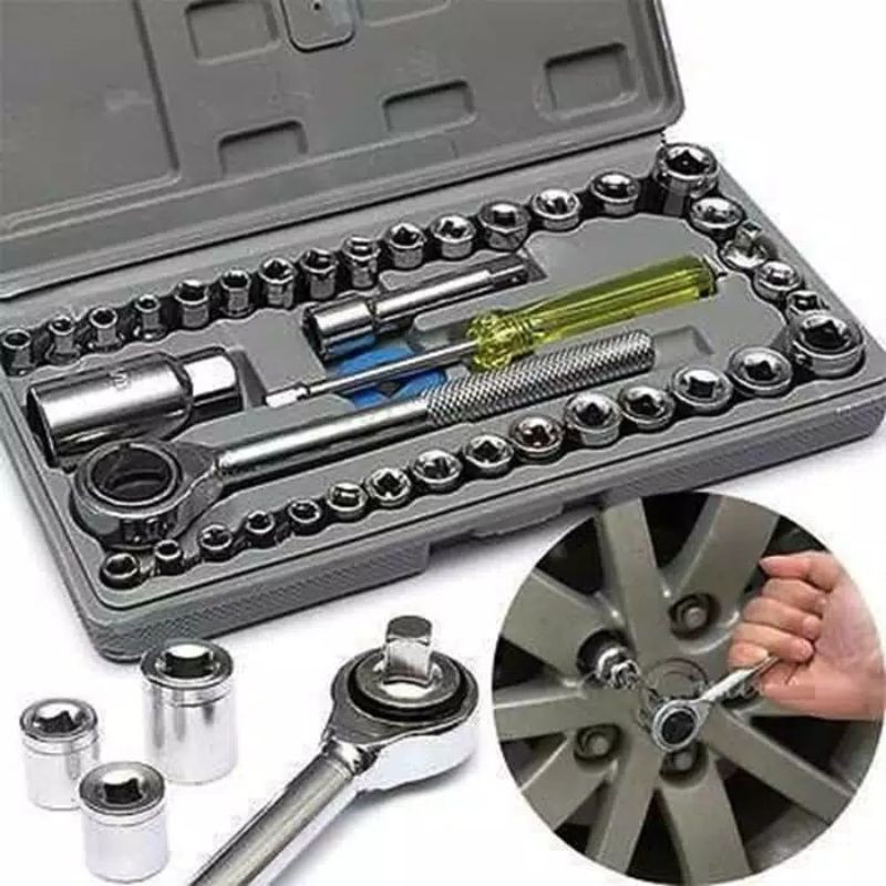 Kunci Sok 40 Pcs Kunci Sock Shock 40 Pcs Full Set Lengkap Tool Kit Wrench Ring Pas Aiwa Mobil Motor