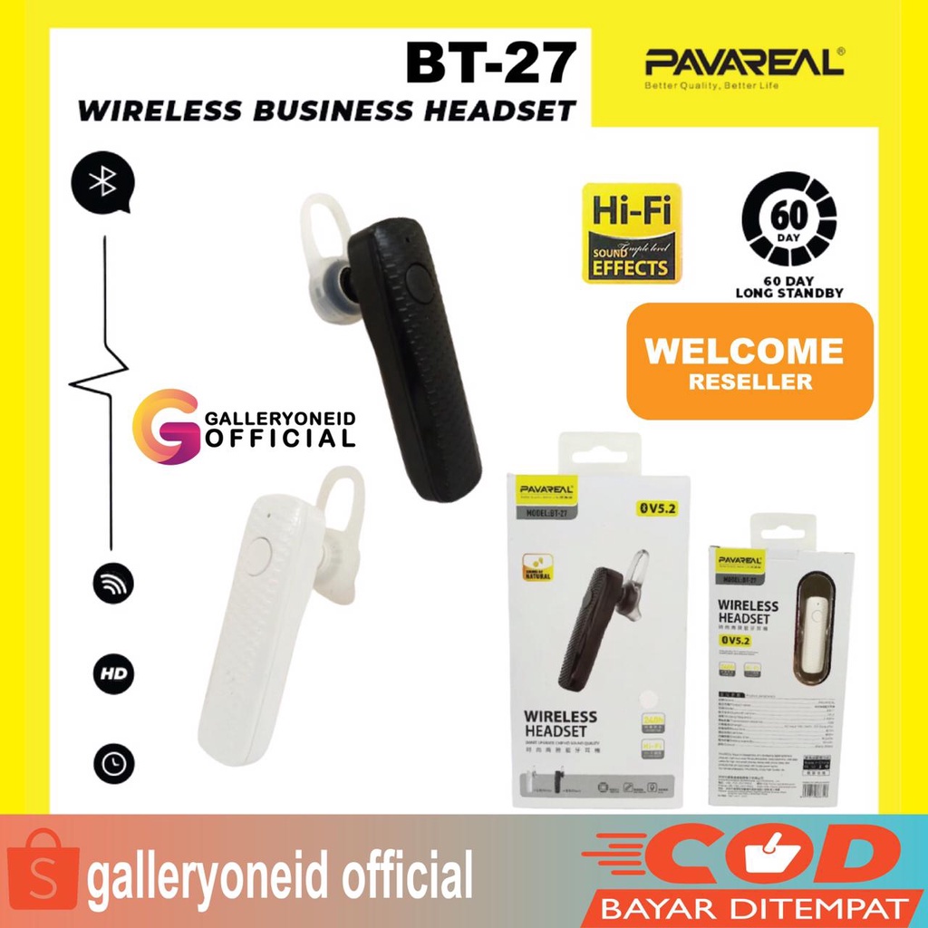 Pavareal BT27 V5.0 Headset Earphone Bluetooth Hifi Premium Quality Super Bass Aksesoris Handphne Hp GALLERYONE gallery one