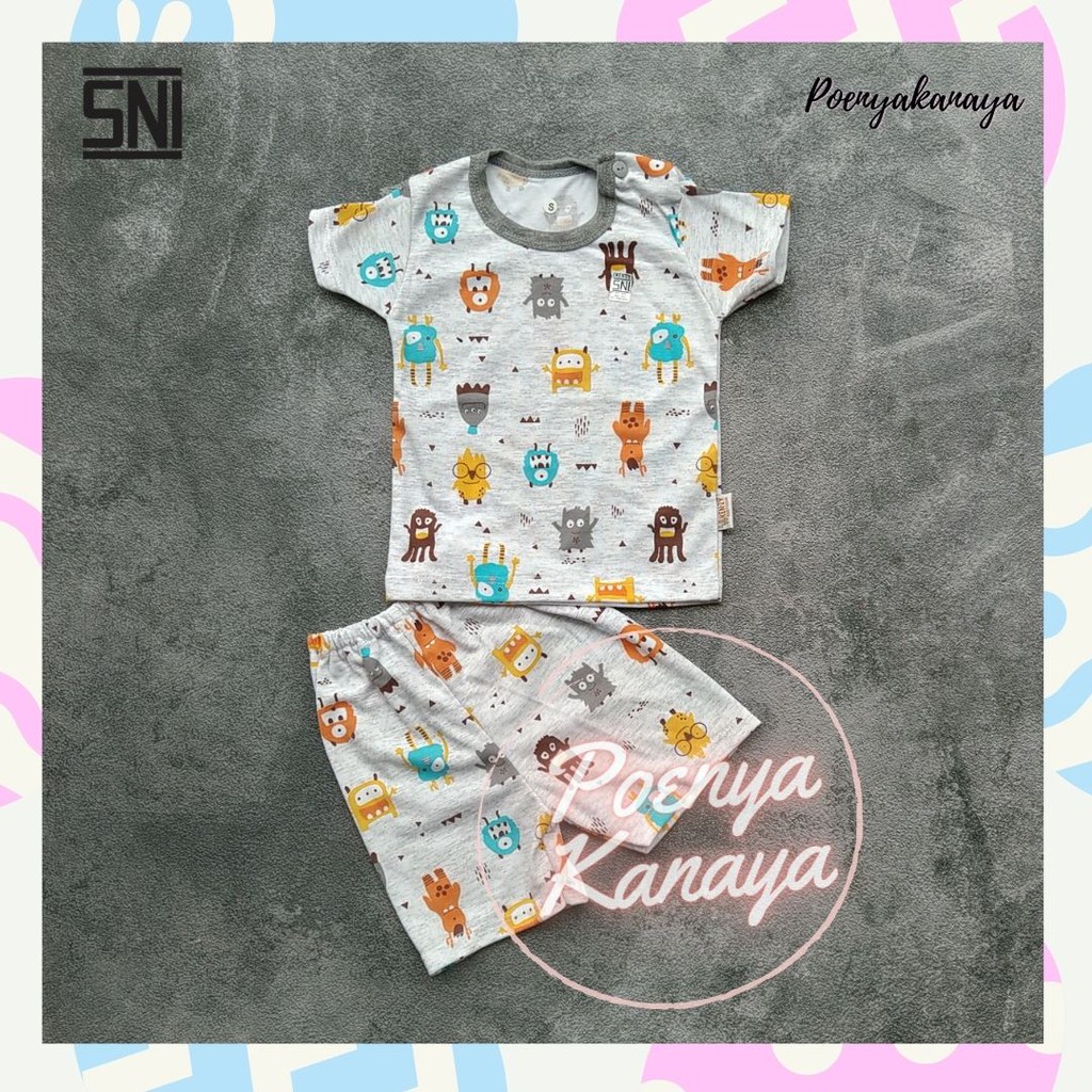 Setelan Baju Bayi Oblong Pendek MONSTER MISTY SNI KENZY Size S - XL STK14-16