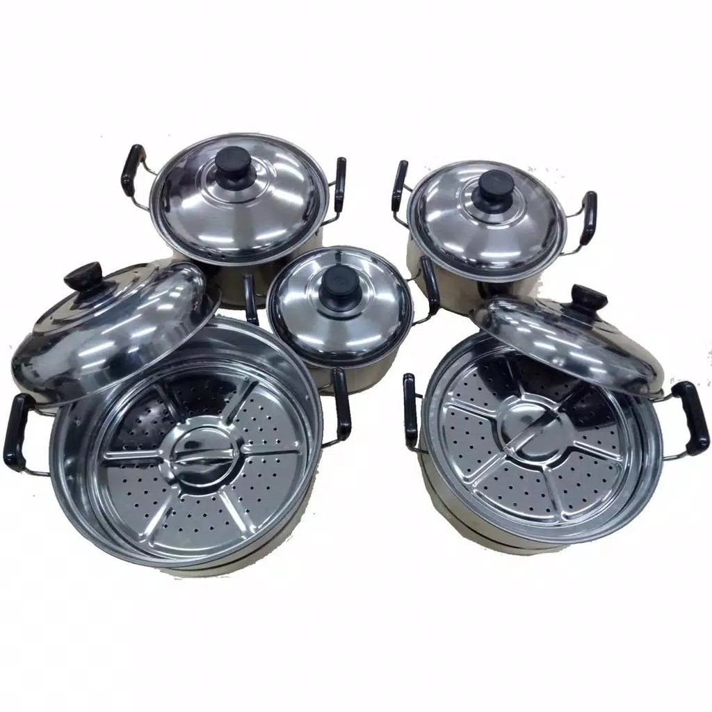 Panci Set Steamer Stainless - 12pcs
