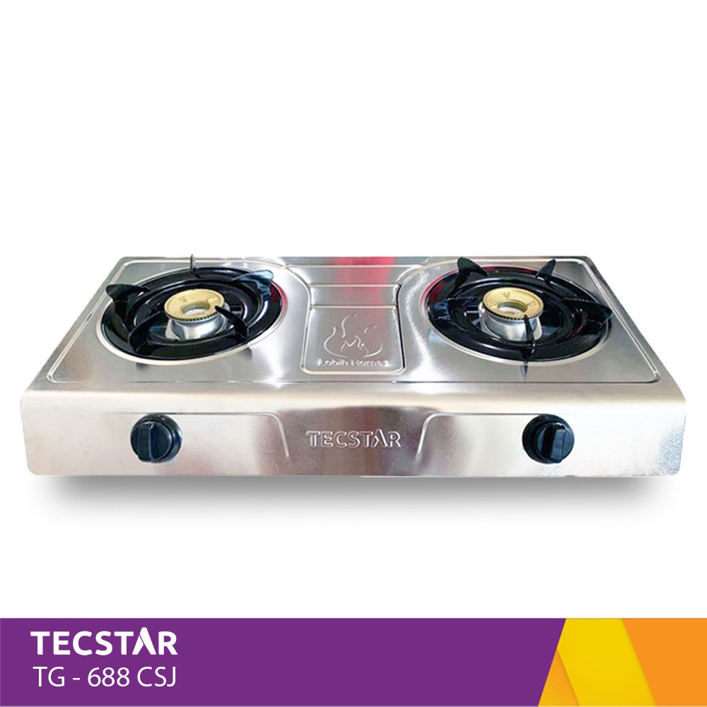 Kompor Gas 2 Tungku Tecstar Stainless Burner Kuningan / kompor gas 2 tungku murah promo cuci gudang / Kompor 2 Tungku / Kompor Dua Tungku / Kompor Murah Promo 1 Set Plus Selang Regulator 1