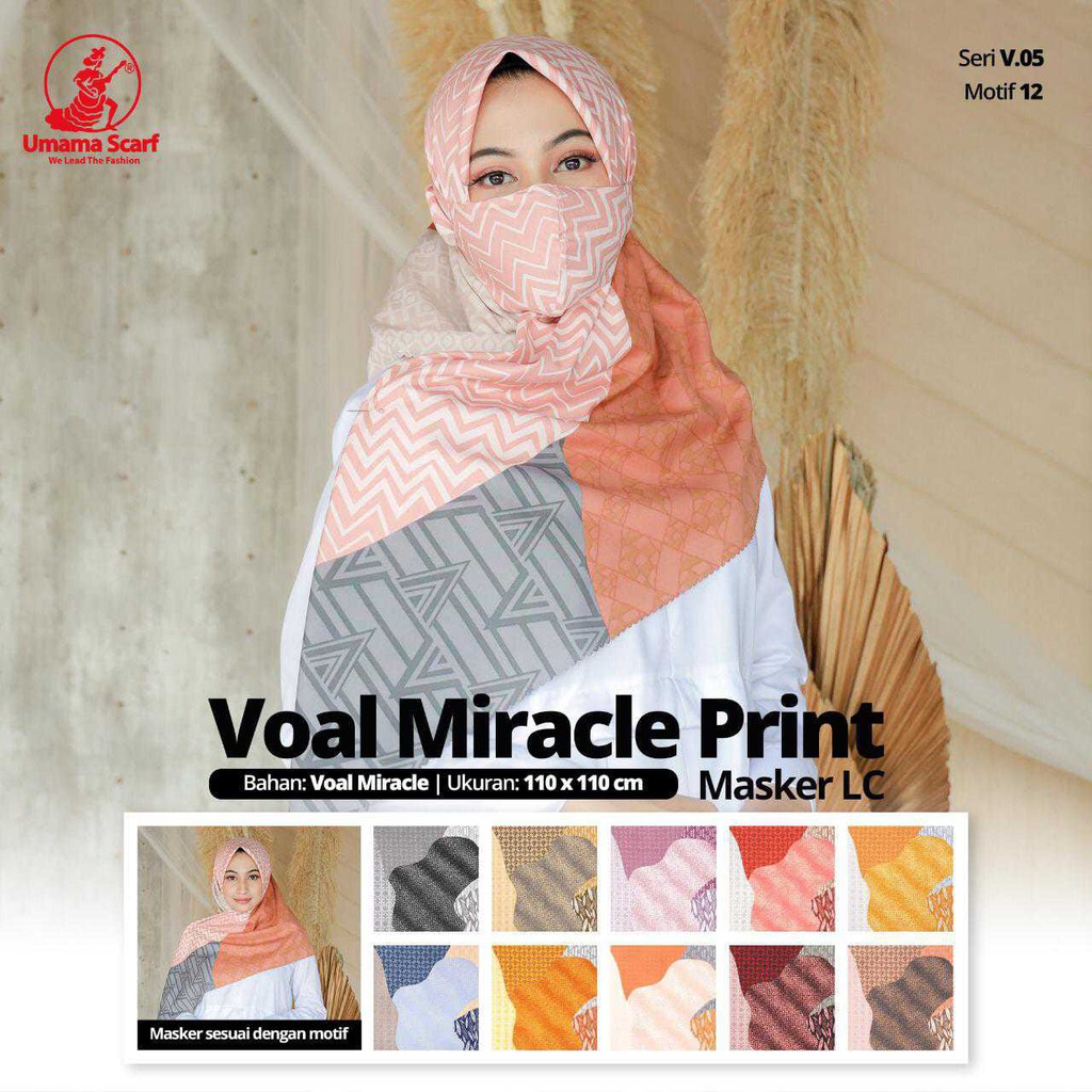 Jilbab Voal Miracle Plain Motif free Masker