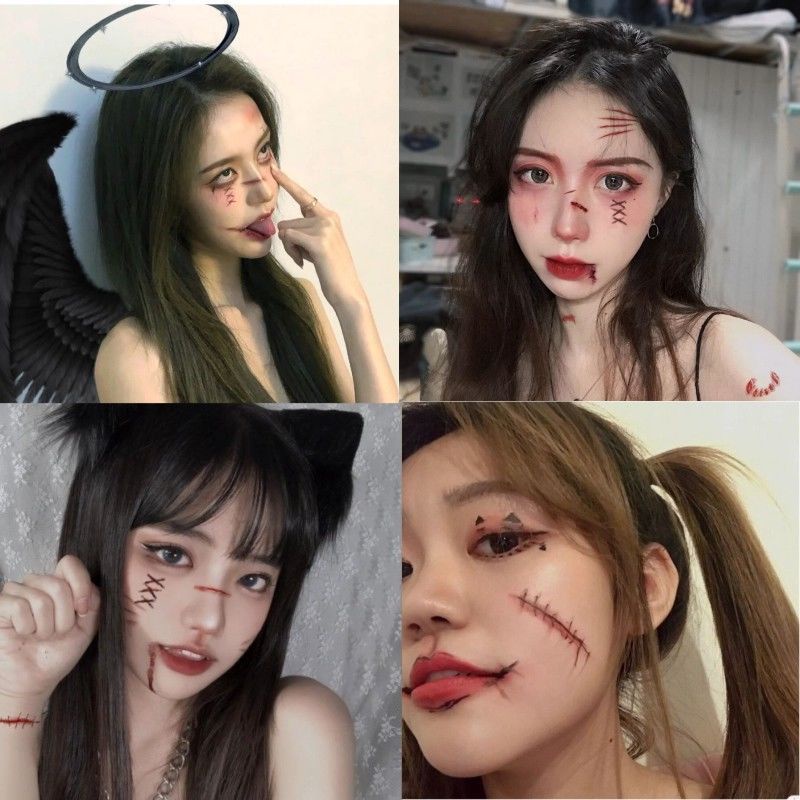 Grosir Termurah Tato Luka Stiker Tato temporer untuk make up cosplay helloween Prank Terluka jahitan , mata , paku , silet