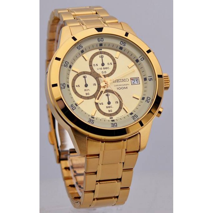 Seiko Quartz SKS566P1 Chronograph Gold Polished - Jam Tangan Pria SKS566