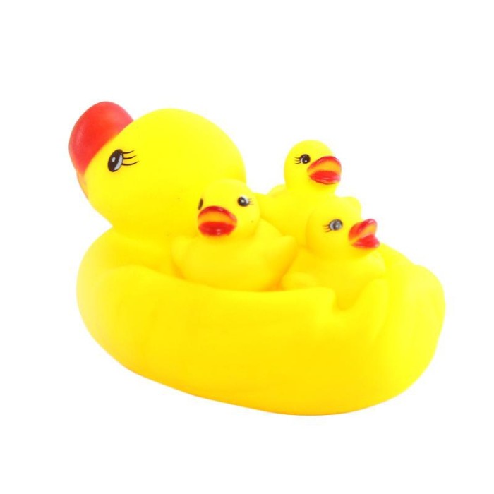 [K8810] Mainan Anak Bayi Mandi Ibu dan 3 Anak Bebek Karet Kuning Bunyi Citcit - Baby Kids Bath Toys Yellow Duck