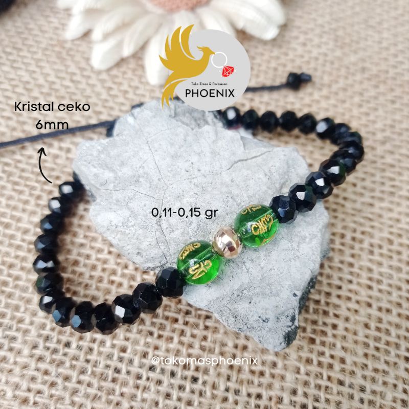 Gelang kristal modifikasi batu tibet & emas asli