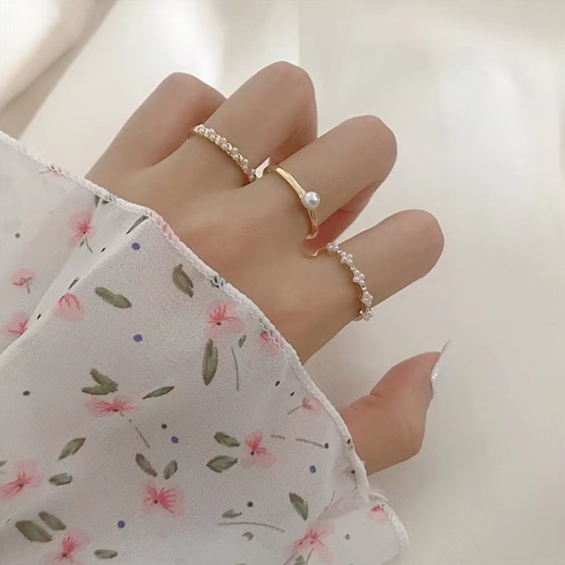 Cincin Kombinasi Mutiara Gaya Korea Untuk Wanita