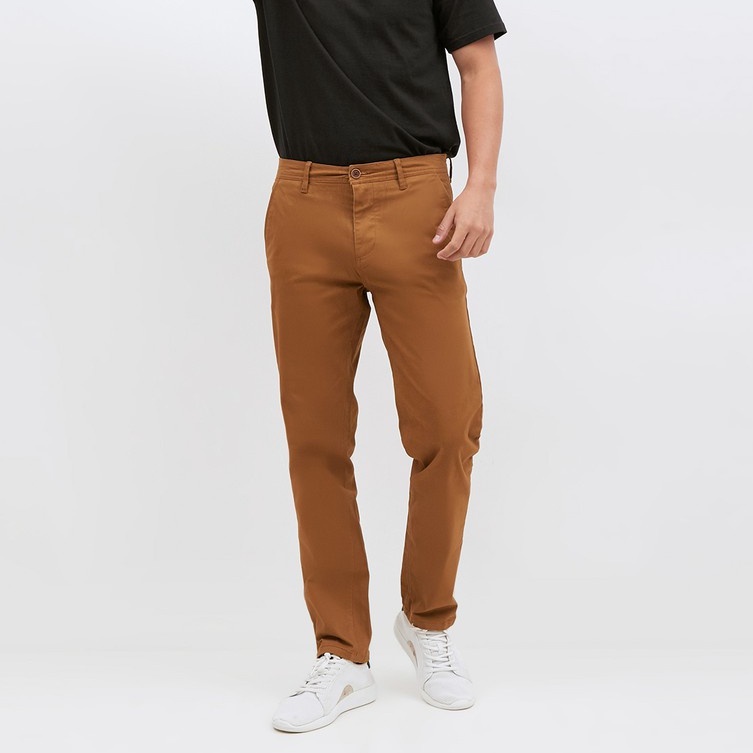 CELANA PANJANG CHINO PRIA SLIMFIT WARNA DARK MUSTARD TWILL COTTON UKURAN M-XL