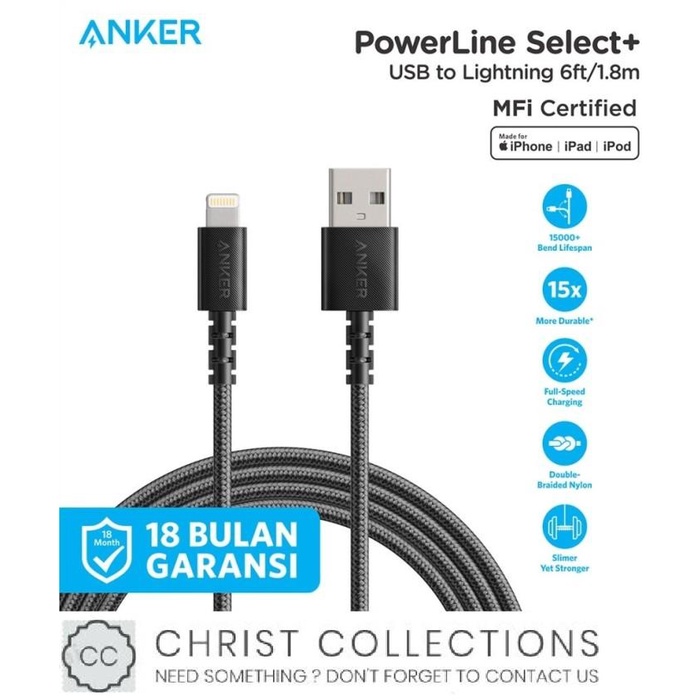 Anker Kabel Data Iphone Fast Charging Powerline+ Mfi 6Ft 1,8M A8013