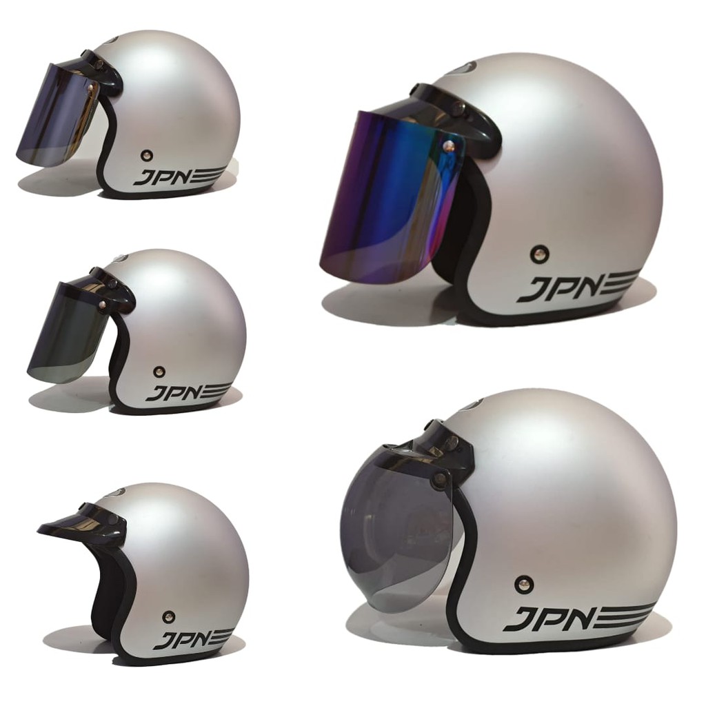 Helm Bogo Retro Jpn Silver Doff Flat Visor Kaca Datar Cembung | Shopee Indonesia