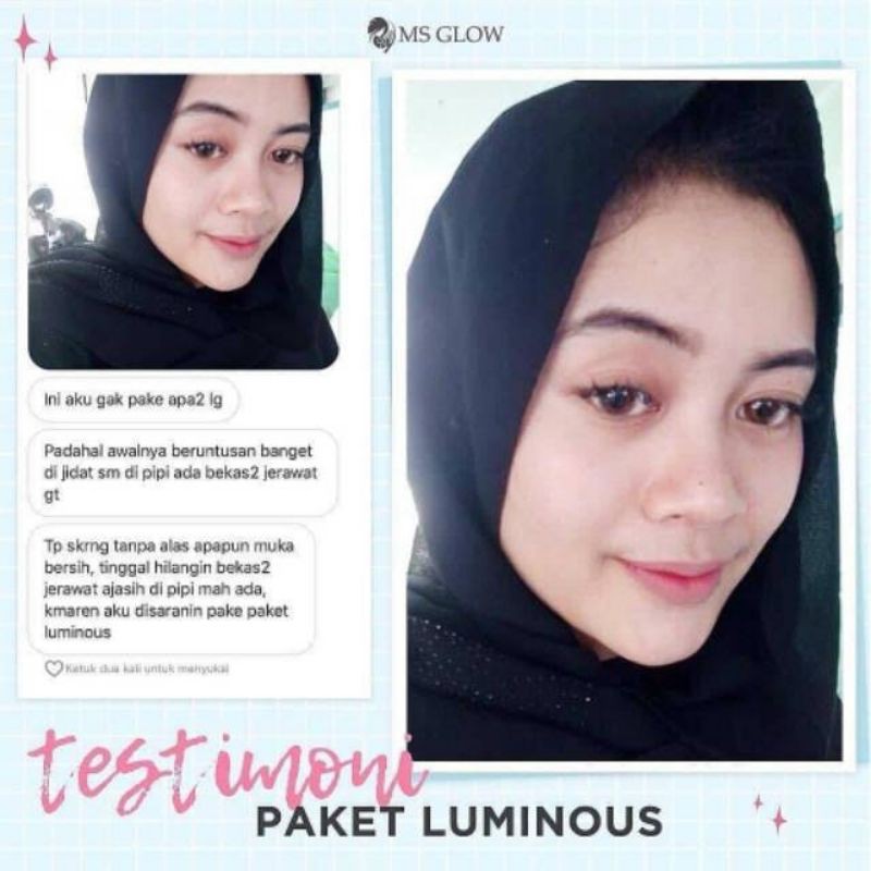 Paket Luminous MS Glow Original mencerahkan wajah dan menyamarkan noda bekas jerawat (bisa cod)