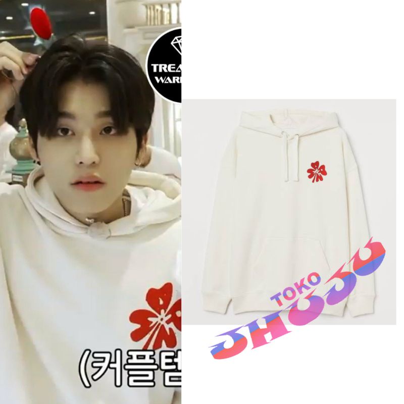 HOODIE JUMPER Treasure Jeungwoo style Red floral Logo Small