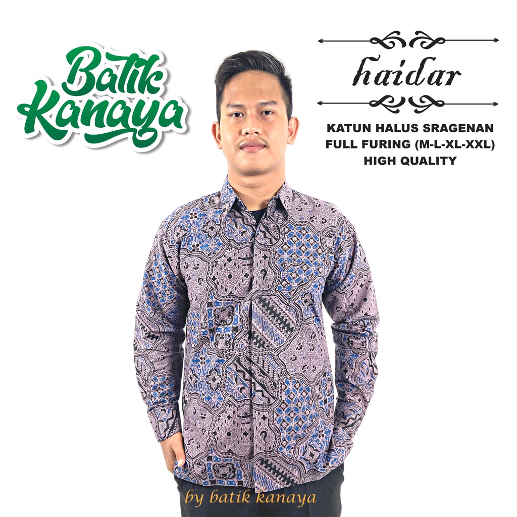 Kanaya - Baju Batik Pria Lengan Panjang Modern Full Furing Motif HAIDAR Warna Ungu