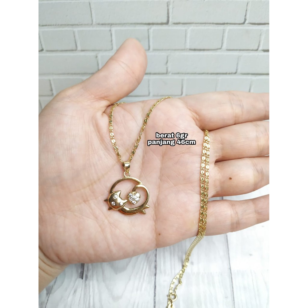KALUNG LIONTIN UKIR KUCING BULAN MATA GOLD PERAK ASLI S925 KODE CD089