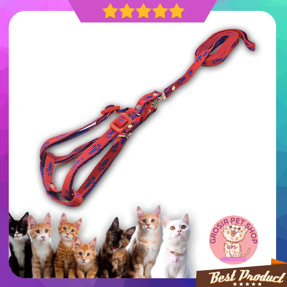 Tali harnes kucing / harness kucing model Y premium motif tapak