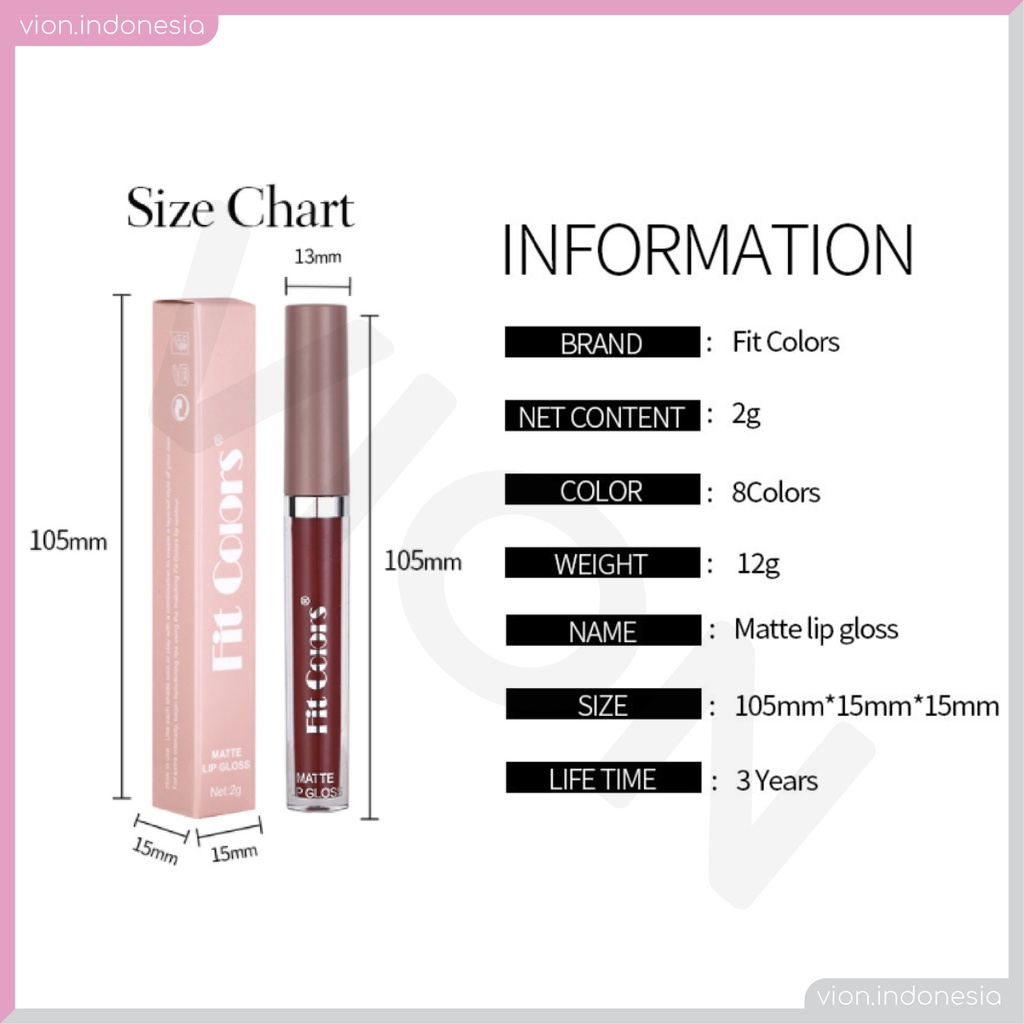 FIT COLORS Matte Color Lipstick Lip Glaze Lip Gloss Tahan Lama Lipstik Original FC009